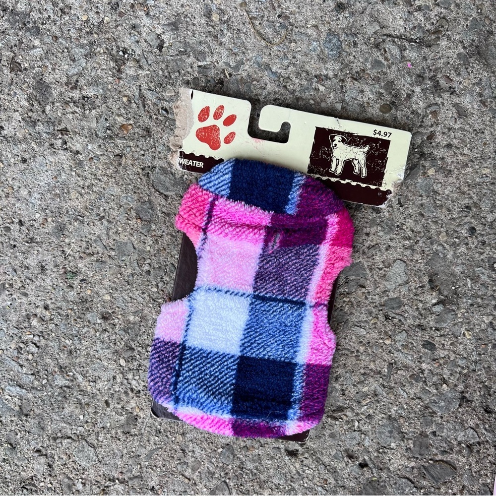 Blue Pink White Plaid Fleece Sweater Vest For Small Dogs
